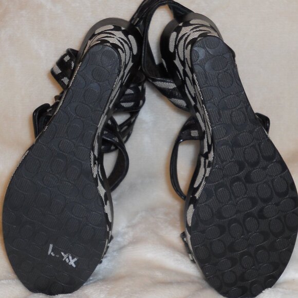 Coach Signature C's 7 1/2 B Maralee Black Platform Wedge Sandals - Picture 7 of 10